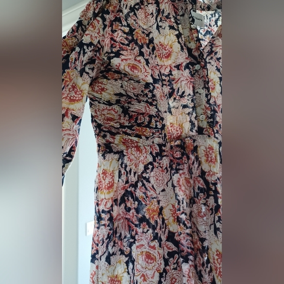 Antik Batik M/40 Navy Andre Dress 100% Cotton Long Sleeve Buttons Ruffles - Picture 13 of 16